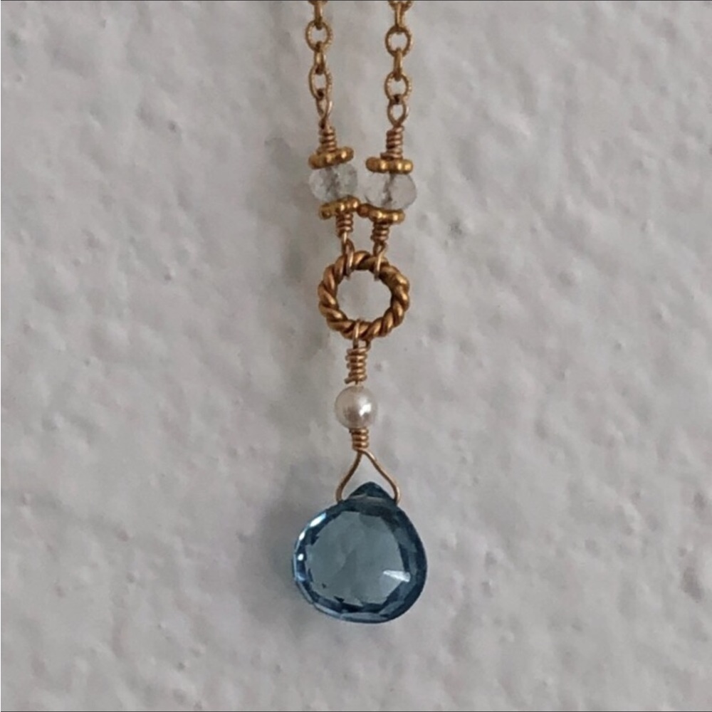 Dainty Gold filled blue gemstone stone pendant necklace